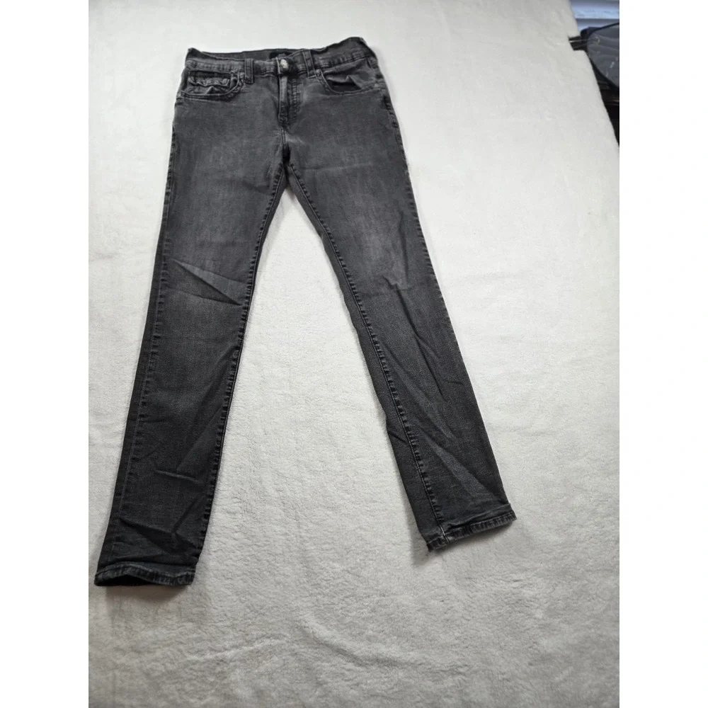 True Religion Mens Jeans Size 34 x 33 Rocco Relaxed Skinny Black washed